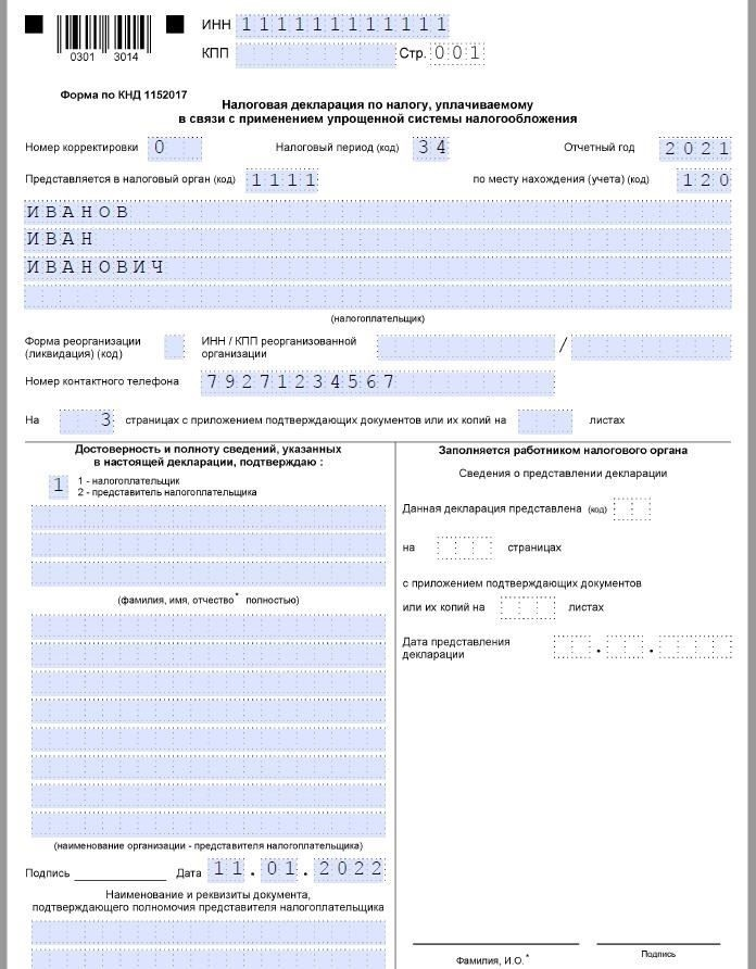 Титульный лист декларации