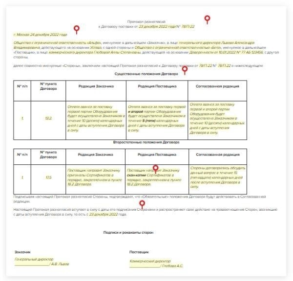 Когда может потребоваться протокол разногласий?