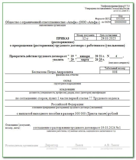 Увольнение по соглашению сторон в 2025 году